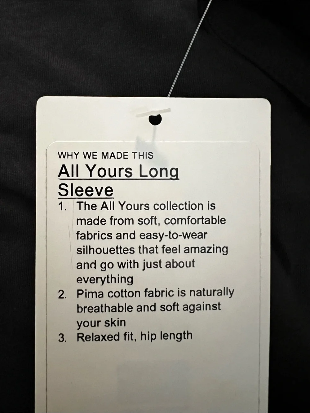 Lululemon All Yours Long Sleeve in Black (Size 4)